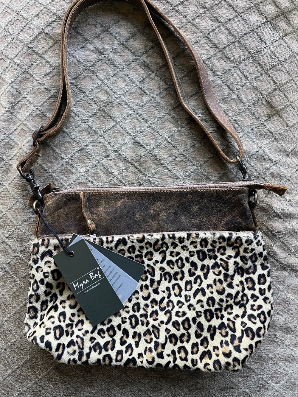 Myra Bag Feline Leather Leopard Print Hairon Crossbody Purse